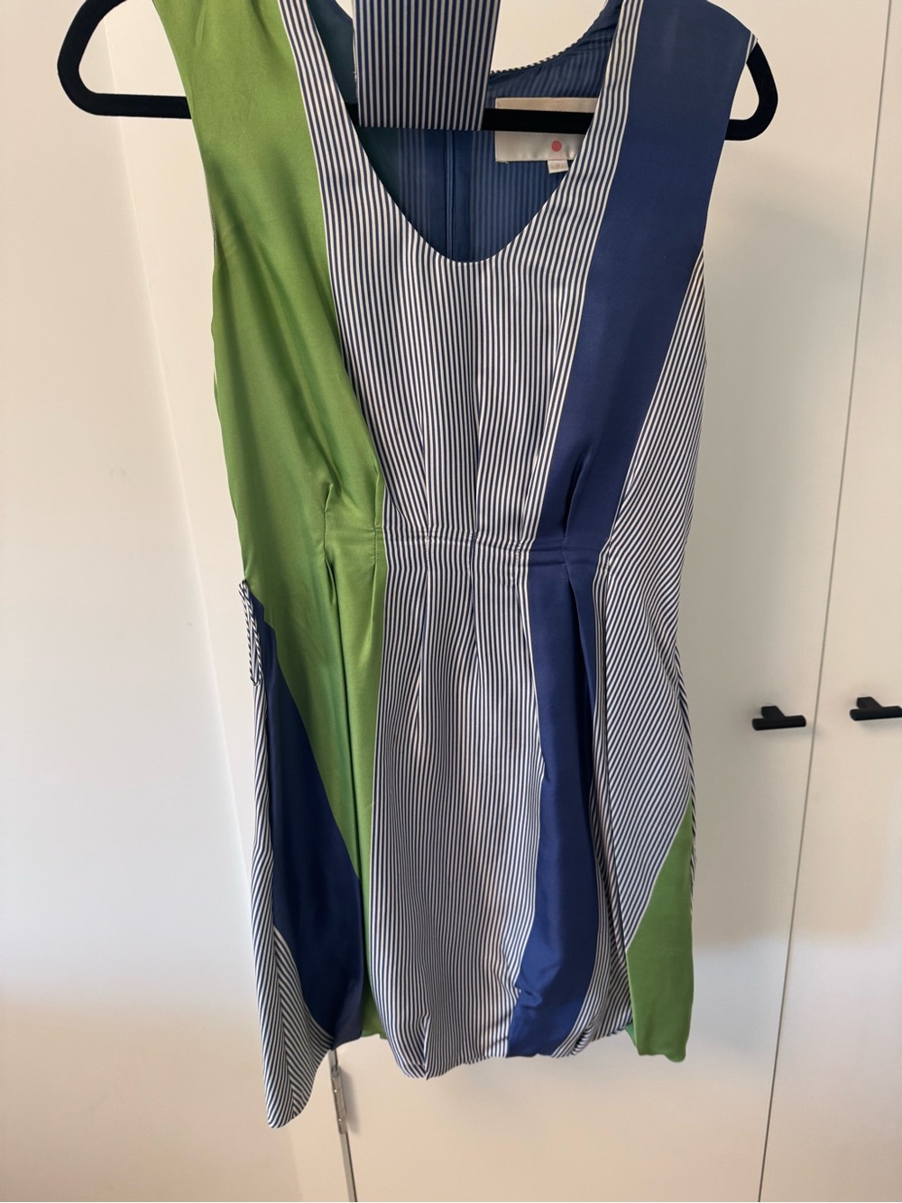 Vintage Lauren Moffett Silk Colorblock Striped V-Neck Bubble Dress - Size 2